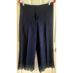 Ann Taylor Factory Women's Blue Wide Leg Lace Trim Ankle Career Slacks Size 8